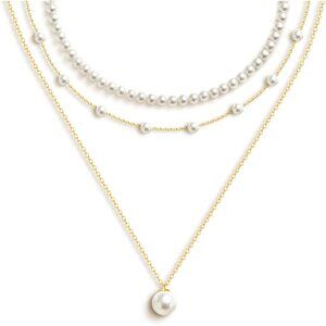 Gold Pearl Necklace for Women, Dainty 14K Gold/Silve Plated Layered Pearl Choker